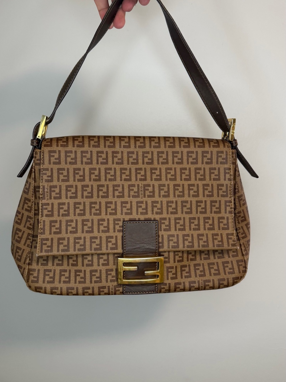 Fendi Brown Zucchino Coated Canvas Mama Forever Shoulder Bag